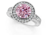 White gold Fancy Pink Round  Cut Halo Diamond Ring with Pavé Band and Four-Prong Setting_30
