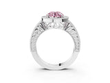 White gold Fancy Pink Round  Cut Halo Diamond Ring with Pavé Band and Four-Prong Setting_32