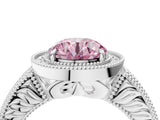White gold Fancy Pink Round  Cut Halo Diamond Ring with Pavé Band and Four-Prong Setting_33