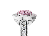 White gold Fancy Pink Round  Cut Halo Diamond Ring with Pavé Band and Four-Prong Setting_34