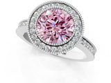 White gold Fancy Pink Round  Cut Halo Diamond Ring with Pavé Band and Milgrain Prong Setting_51