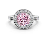 White gold Fancy Pink Round  Cut Halo Diamond Ring with Pavé Band and Milgrain Prong Setting_53