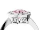 White gold Fancy Pink Round  Cut Halo Diamond Ring with Pavé Band and Milgrain Prong Setting_54