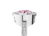 White gold Fancy Pink Round  Cut Halo Diamond Ring with Pavé Band and Milgrain Prong Setting_61