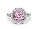 White gold Fancy Pink Round Cut Halo Diamond Ring with Pavé Band and Three-Prong Setting_12