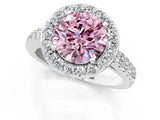 White gold Fancy Pink Round Cut Halo Diamond Ring with Pavé Band and Three-Prong Setting_13
