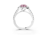 White gold Fancy Pink Round Cut Halo Diamond Ring with Pavé Band and Three-Prong Setting_15