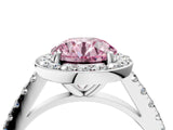 White gold Fancy Pink Round Cut Halo Diamond Ring with Pavé Band and Three-Prong Setting_16