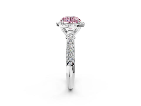 White gold Fancy Pink Round Cut Halo Diamond Ring with Pavé Band_38