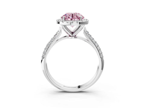 White gold Fancy Pink Round Cut Halo Diamond Ring with Pavé Band_39