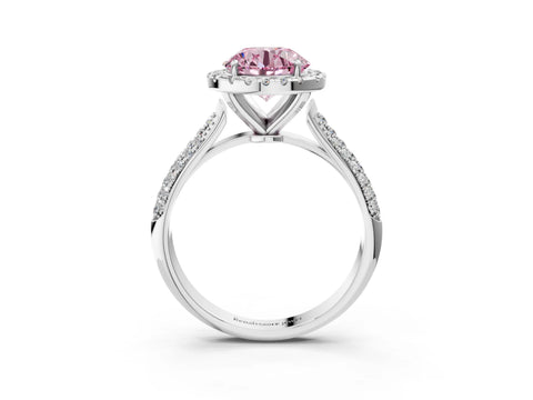 White gold Fancy Pink Round Cut Halo Diamond Ring with Pavé Band_3
