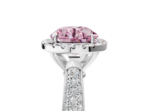 White gold Fancy Pink Round Cut Halo Diamond Ring with Pavé Band_41