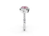 White gold Fancy Pink Round  Cut Halo Diamond Ring with Pave Band and Four-Prong Setting_2