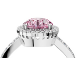 White gold Fancy Pink Round  Cut Halo Diamond Ring with Pave Band and Four-Prong Setting_4