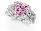 White gold Fancy Pink Round Cut Halo Diamond Ring with Round  Split Shank and Prong Setting_59