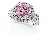 White gold Fancy Pink Round  Cut Halo Diamond Ring with Scrollwork Band and Four-Prong Setting_1