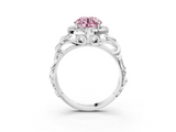 White gold Fancy Pink Round  Cut Halo Diamond Ring with Scrollwork Band and Four-Prong Setting_3