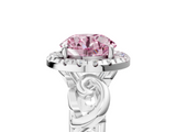 White gold Fancy Pink Round  Cut Halo Diamond Ring with Scrollwork Band and Four-Prong Setting_5