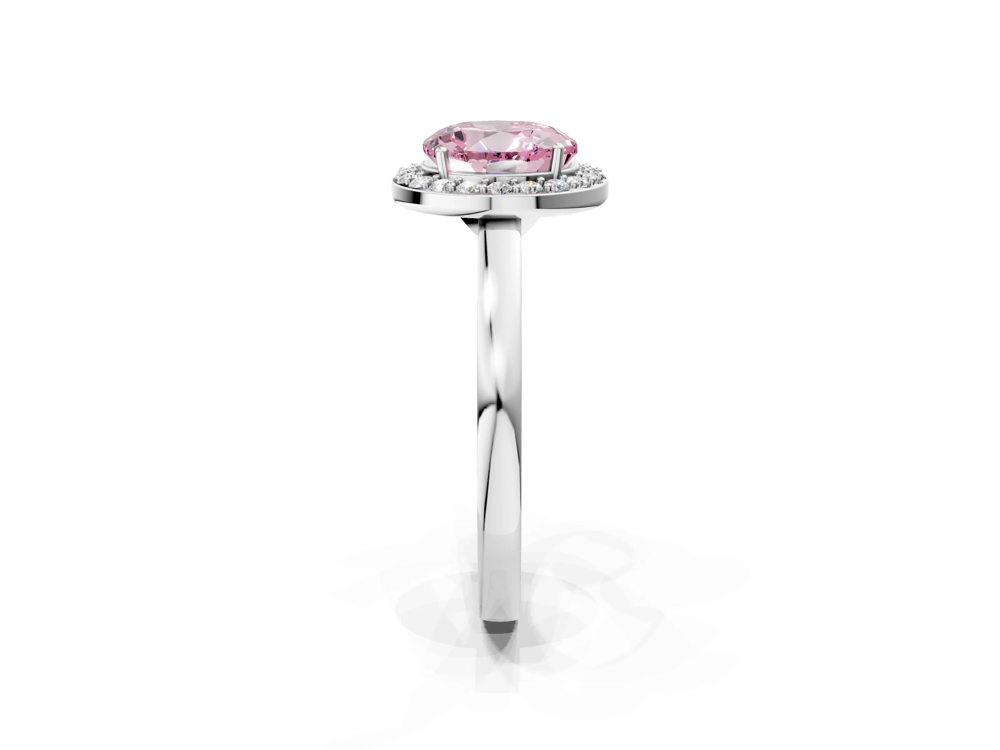 White gold Fancy Pink Round Cut Halo Diamond Ring with Solitaire Band and Prong Setting_2