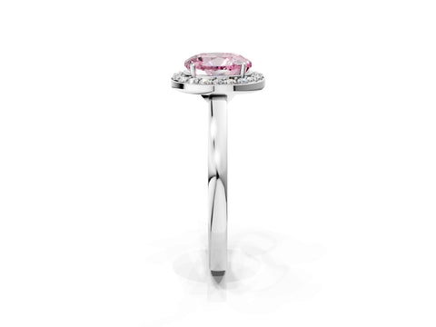 White gold Fancy Pink Round Cut Halo Diamond Ring with Solitaire Band and Prong Setting_2