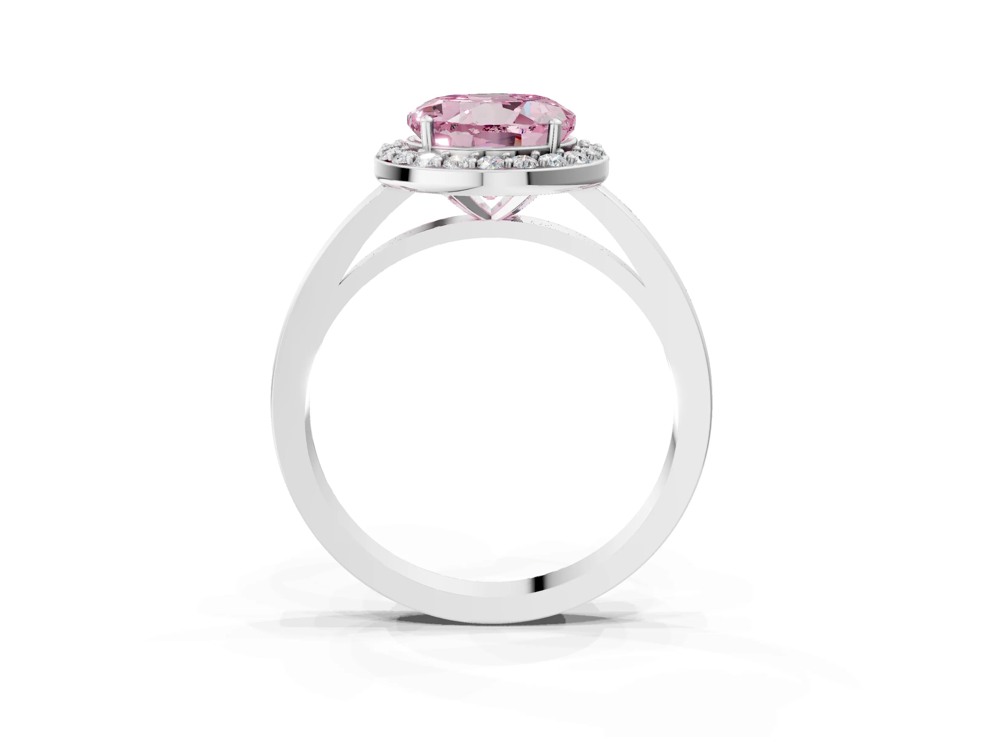 White gold Fancy Pink Round Cut Halo Diamond Ring with Solitaire Band and Prong Setting_3