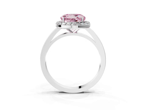 White gold Fancy Pink Round Cut Halo Diamond Ring with Solitaire Band and Prong Setting_3