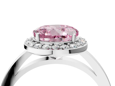 White gold Fancy Pink Round Cut Halo Diamond Ring with Solitaire Band and Prong Setting_4