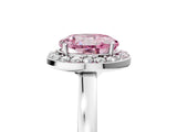 White gold Fancy Pink Round Cut Halo Diamond Ring with Solitaire Band and Prong Setting_5