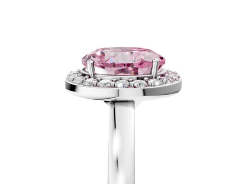 White gold Fancy Pink Round Cut Halo Diamond Ring with Solitaire Band and Prong Setting_5