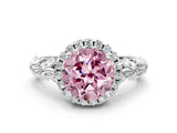 White gold Fancy Pink Round Cut Halo Diamond Solitaire with Filigree Band and Four-Prong Setting_36