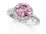 White gold Fancy Pink Round Cut Halo Diamond Solitaire with Filigree Band and Four-Prong Setting_37