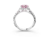 White gold Fancy Pink Round Cut Halo Diamond Solitaire with Filigree Band and Four-Prong Setting_39