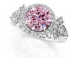 White gold Fancy Pink Round Cut Halo Diamond Split Shank Engagement Ring with Four-Prong Setting_1