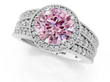 White gold Fancy Pink Round Cut Halo Diamond Split Shank Ring with Prong Setting_13