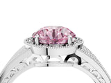 White gold Fancy Pink Round Cut Halo Diamond Split Shank Ring with Prong Setting_16