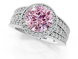 White gold Fancy Pink Round Cut Halo Diamond Split Shank Ring with Prong Setting_1