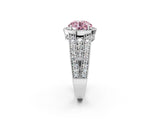 White gold Fancy Pink Round Cut Halo Diamond Split Shank Ring with Prong Setting_2