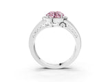 White gold Fancy Pink Round Cut Halo Diamond Split Shank Ring with Prong Setting_3