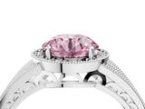 White gold Fancy Pink Round Cut Halo Diamond Split Shank Ring with Prong Setting_4