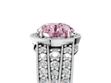 White gold Fancy Pink Round Cut Halo Diamond Split Shank Ring with Prong Setting_5