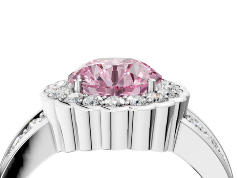 White gold Fancy Pink Round Cut Halo Diamond Split Shank Ring with Scalloped Prong Setting_16