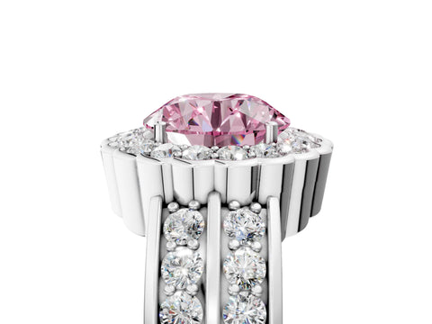 White gold Fancy Pink Round Cut Halo Diamond Split Shank Ring with Scalloped Prong Setting_17