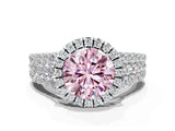 White gold Fancy Pink Round Cut Halo Pavé Diamond Engagement Ring with Split Shank and Four-Prong Setting_3