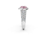 White gold Fancy Pink Round Cut Halo Pavé Diamond Engagement Ring with Split Shank and Four-Prong Setting_5