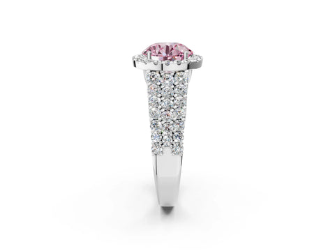 White gold Fancy Pink Round Cut Halo Pavé Diamond Engagement Ring with Split Shank and Four-Prong Setting_5