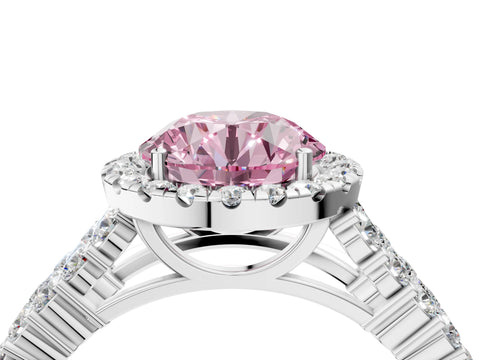 White gold Fancy Pink Round Cut Halo Pavé Diamond Engagement Ring with Split Shank and Four-Prong Setting_7
