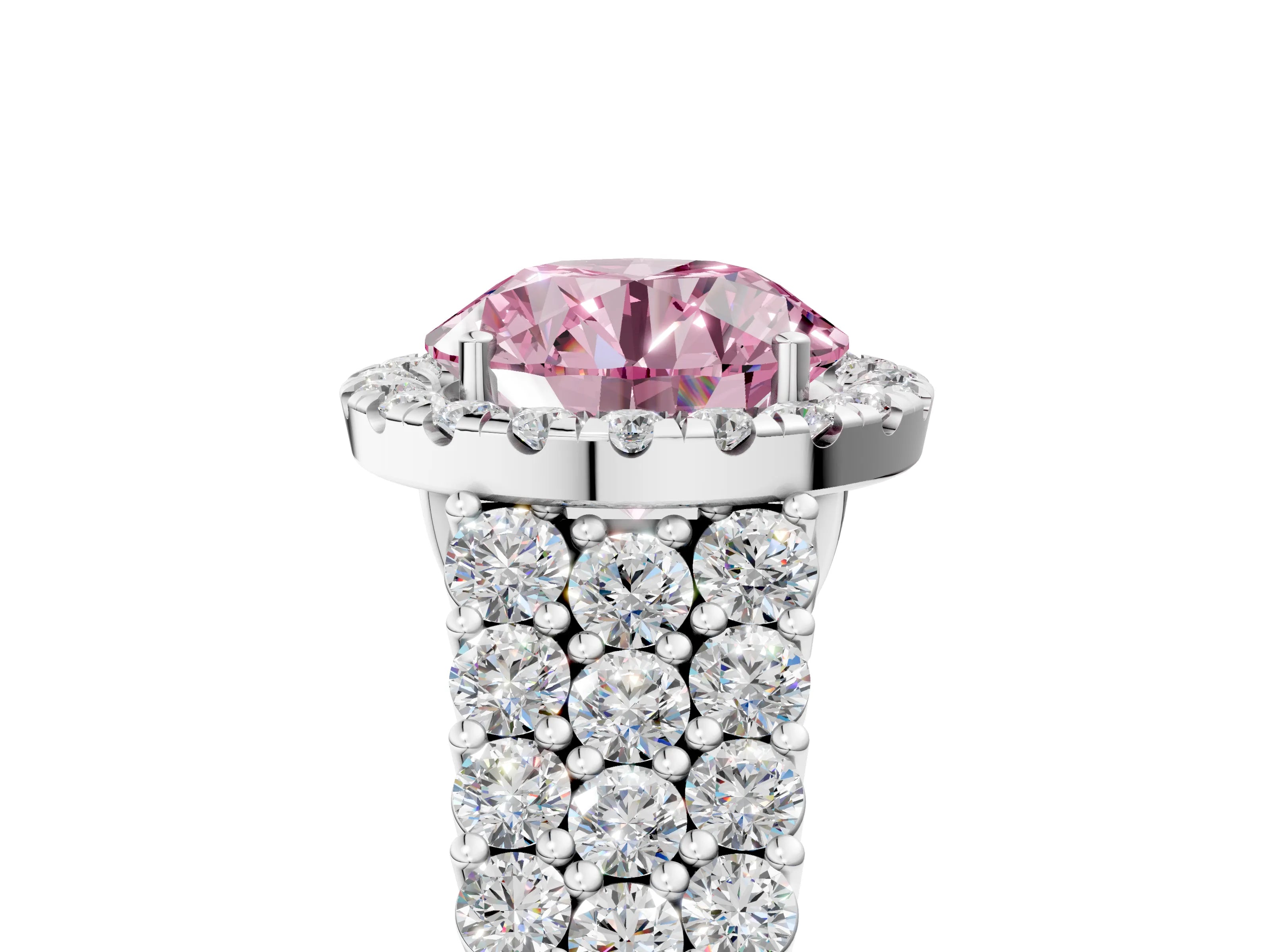White gold Fancy Pink Round Cut Halo Pavé Diamond Engagement Ring with Split Shank and Four-Prong Setting_8