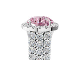 White gold Fancy Pink Round Cut Halo Pavé Diamond Engagement Ring with Split Shank and Four-Prong Setting_8