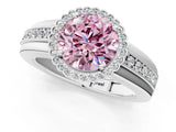 White gold Fancy Pink Round  Cut Halo Pave Band Four-Prong Ring_48
