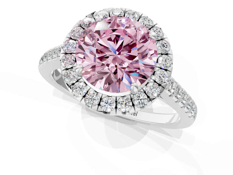 White gold Fancy Pink Round Cut Halo Pave Diamond Engagement Ring with Four-Prong Setting_1